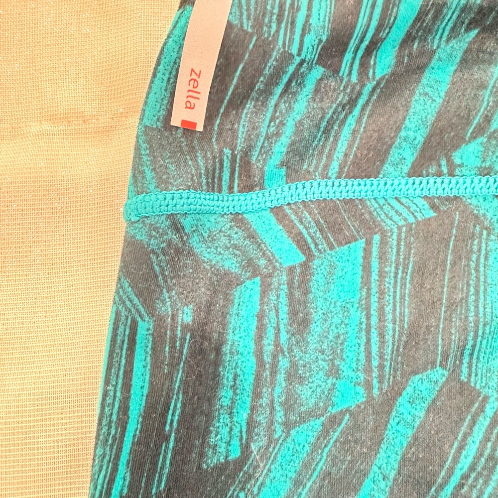 Zella Womens Teal Black Geometric Abstract Print Activewear Leggings Size Medium - Picture 4 of 5